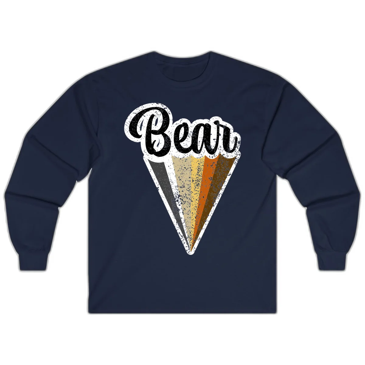 Retro vintage ice cream cone with Neapolitan flavors and 'Brood' text in distressed style in Navy