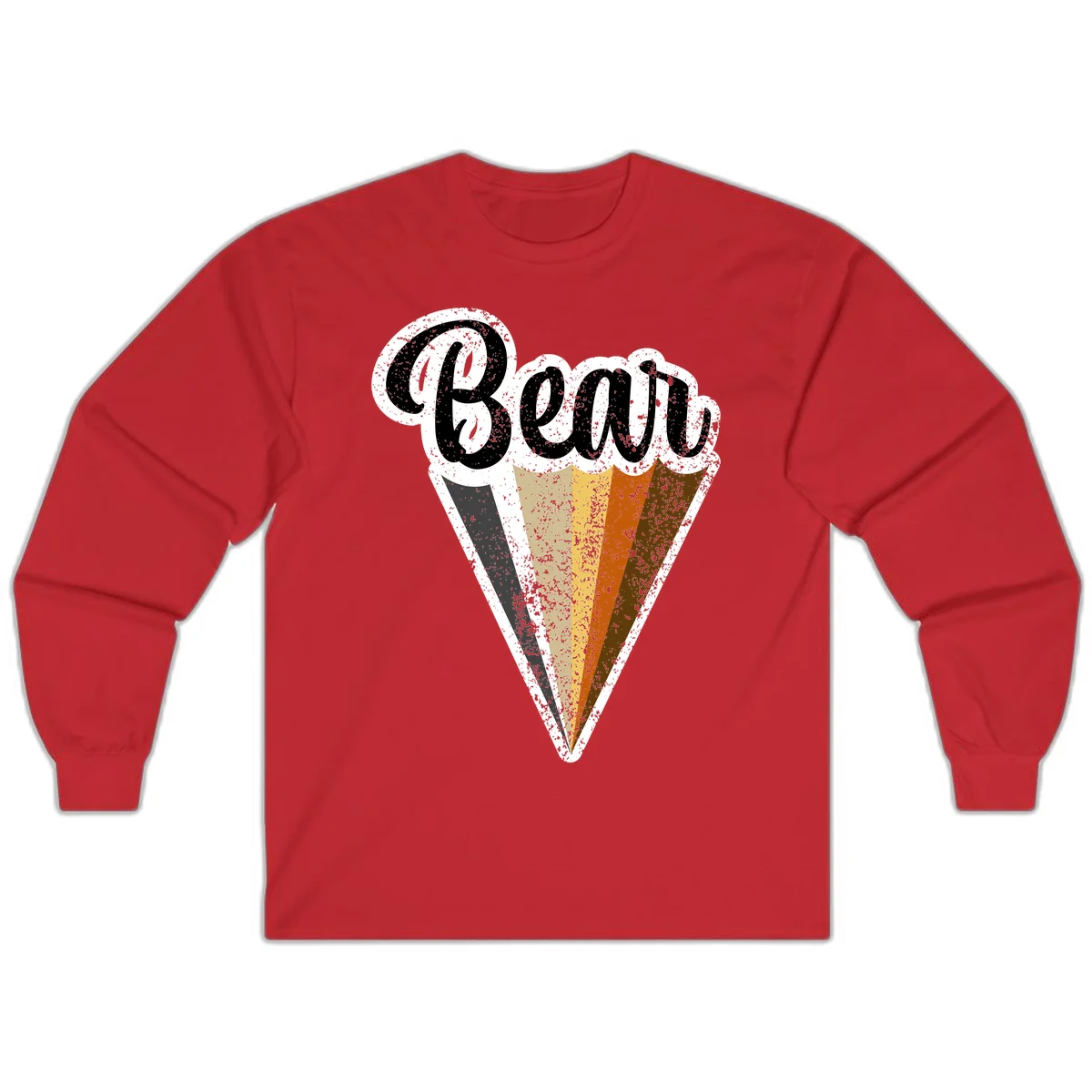 Retro vintage ice cream cone with Neapolitan flavors and 'Brood' text in distressed style in Red