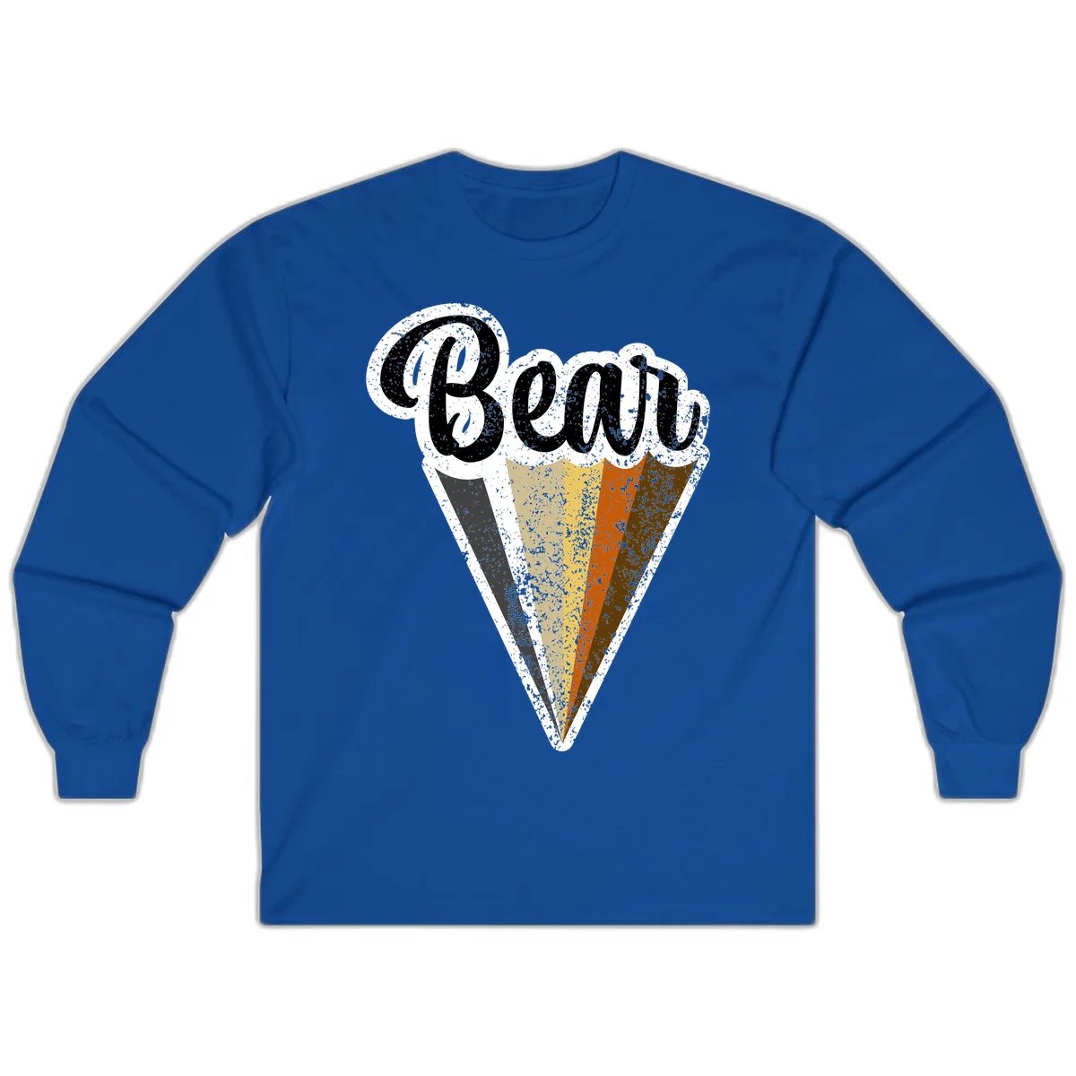 Retro vintage ice cream cone with Neapolitan flavors and 'Brood' text in distressed style in Royal