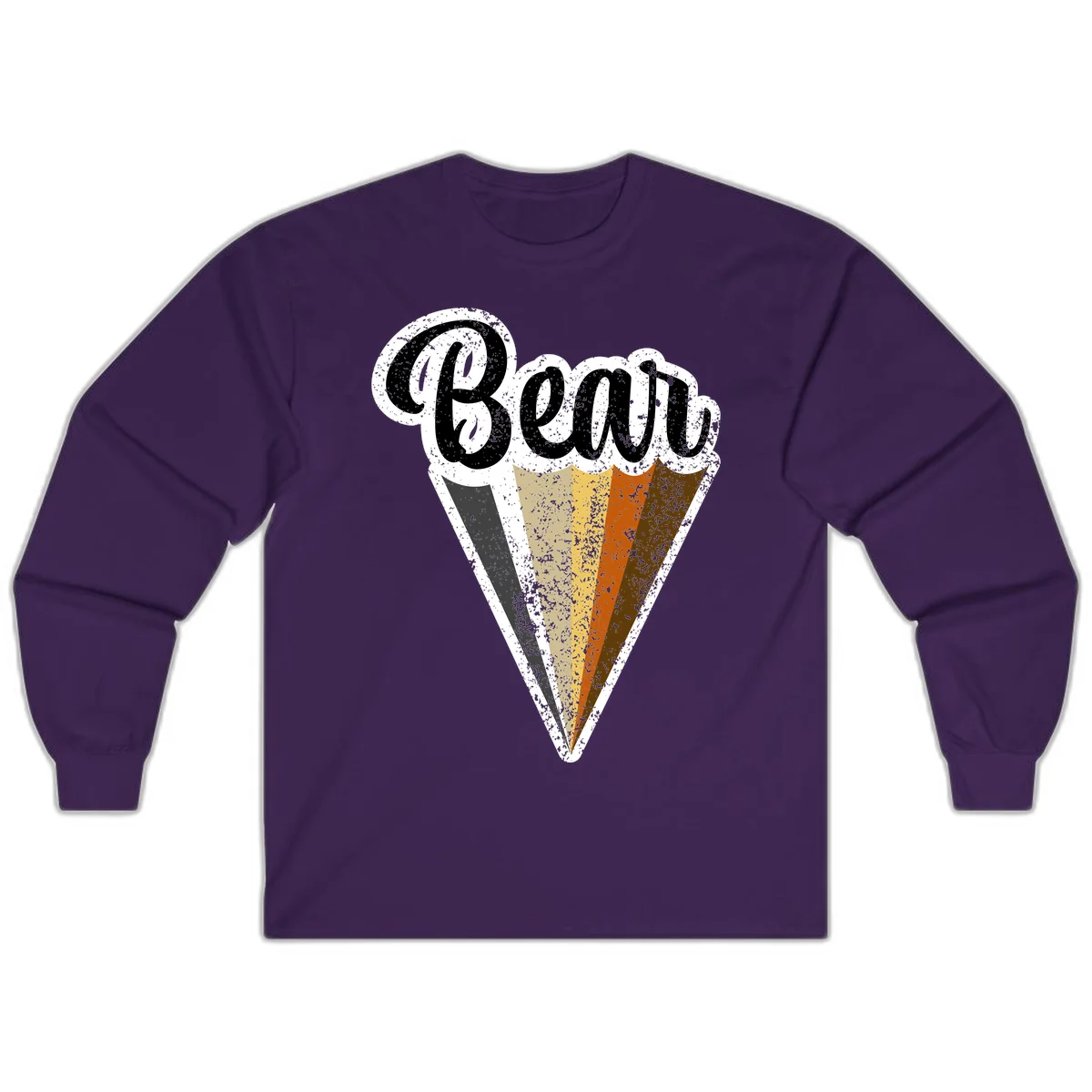 Retro vintage ice cream cone with Neapolitan flavors and 'Brood' text in distressed style in Purple