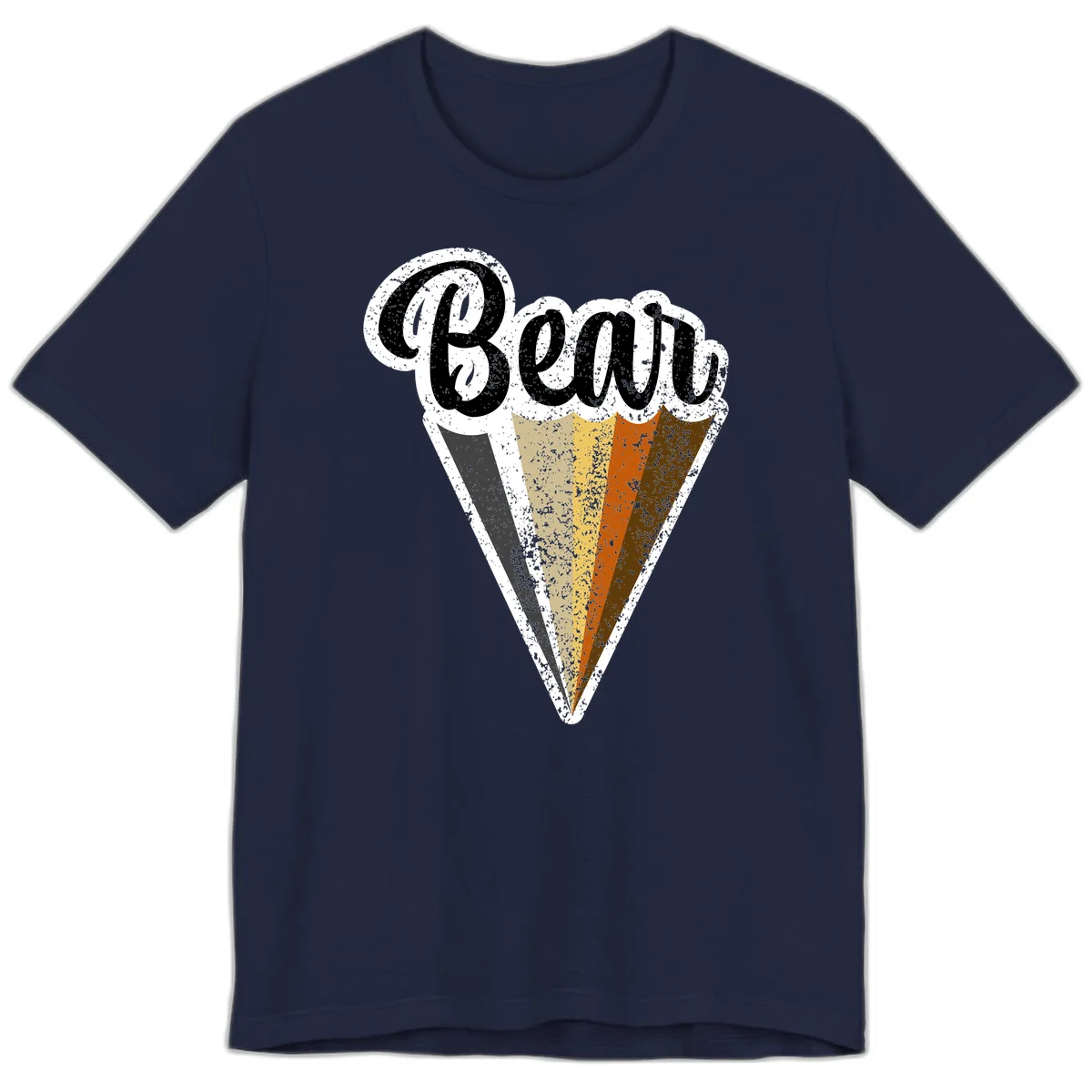 Retro vintage ice cream cone with Neapolitan flavors and 'Brood' text in distressed style in Navy