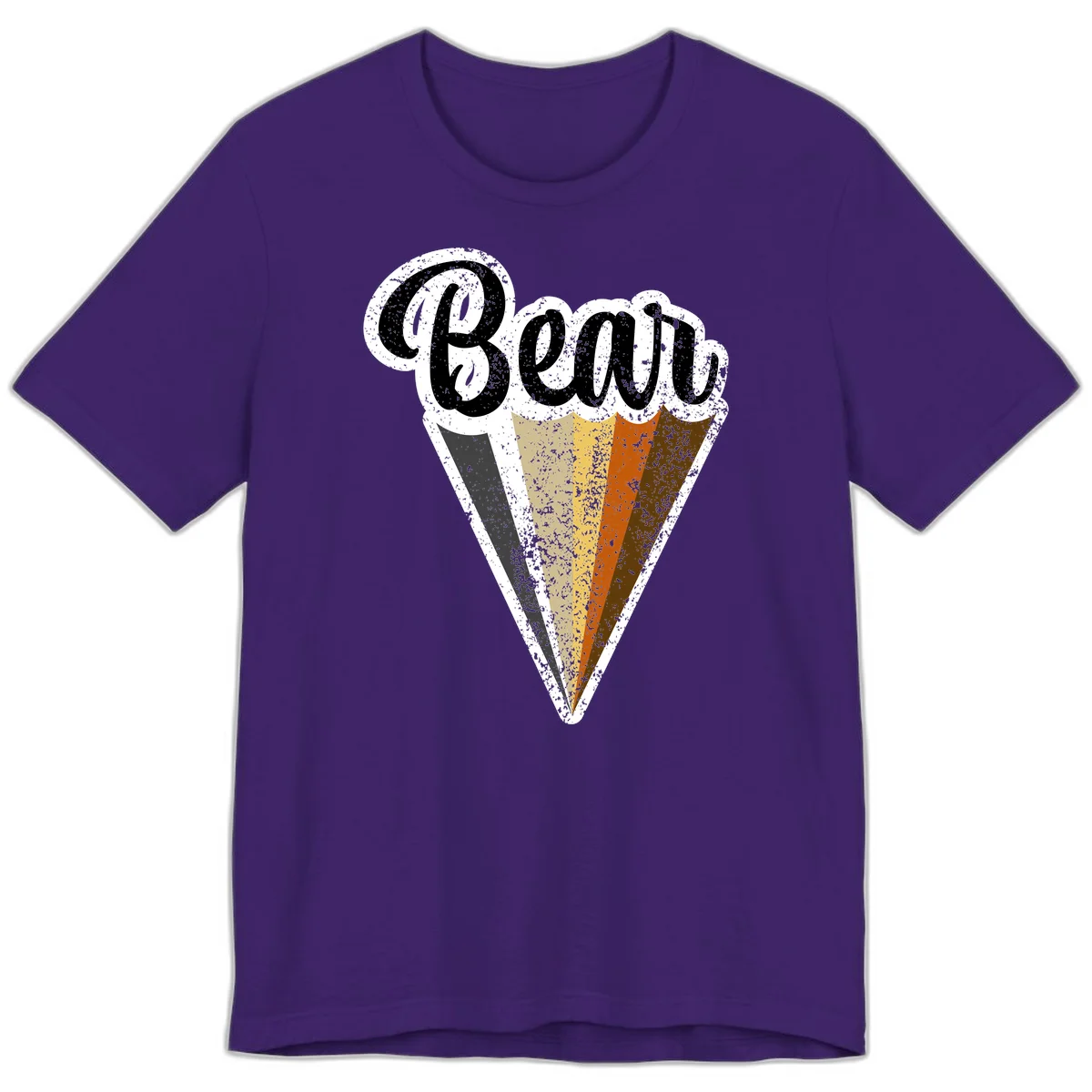 Retro vintage ice cream cone with Neapolitan flavors and 'Brood' text in distressed style in Team Purple