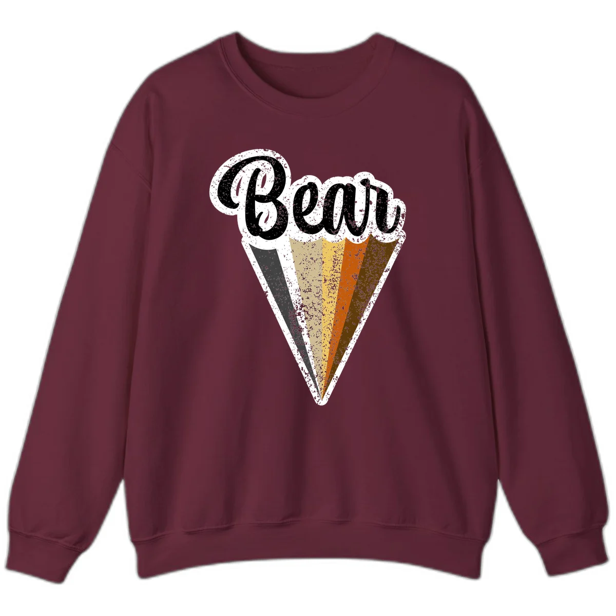 Retro vintage ice cream cone with Neapolitan flavors and 'Brood' text in distressed style in Maroon