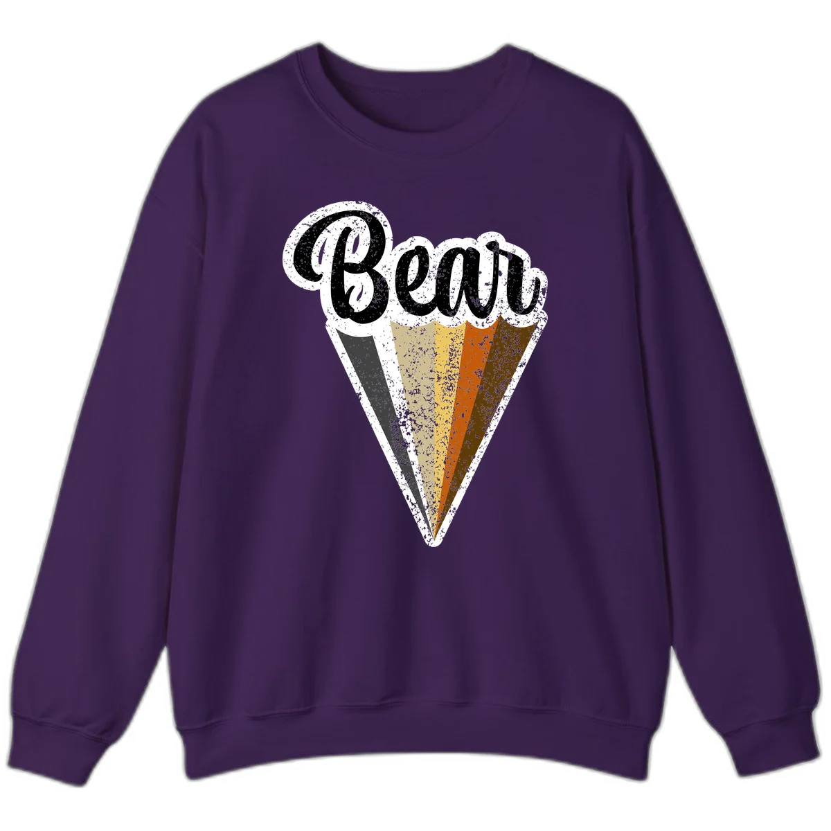 Retro vintage ice cream cone with Neapolitan flavors and 'Brood' text in distressed style in Purple