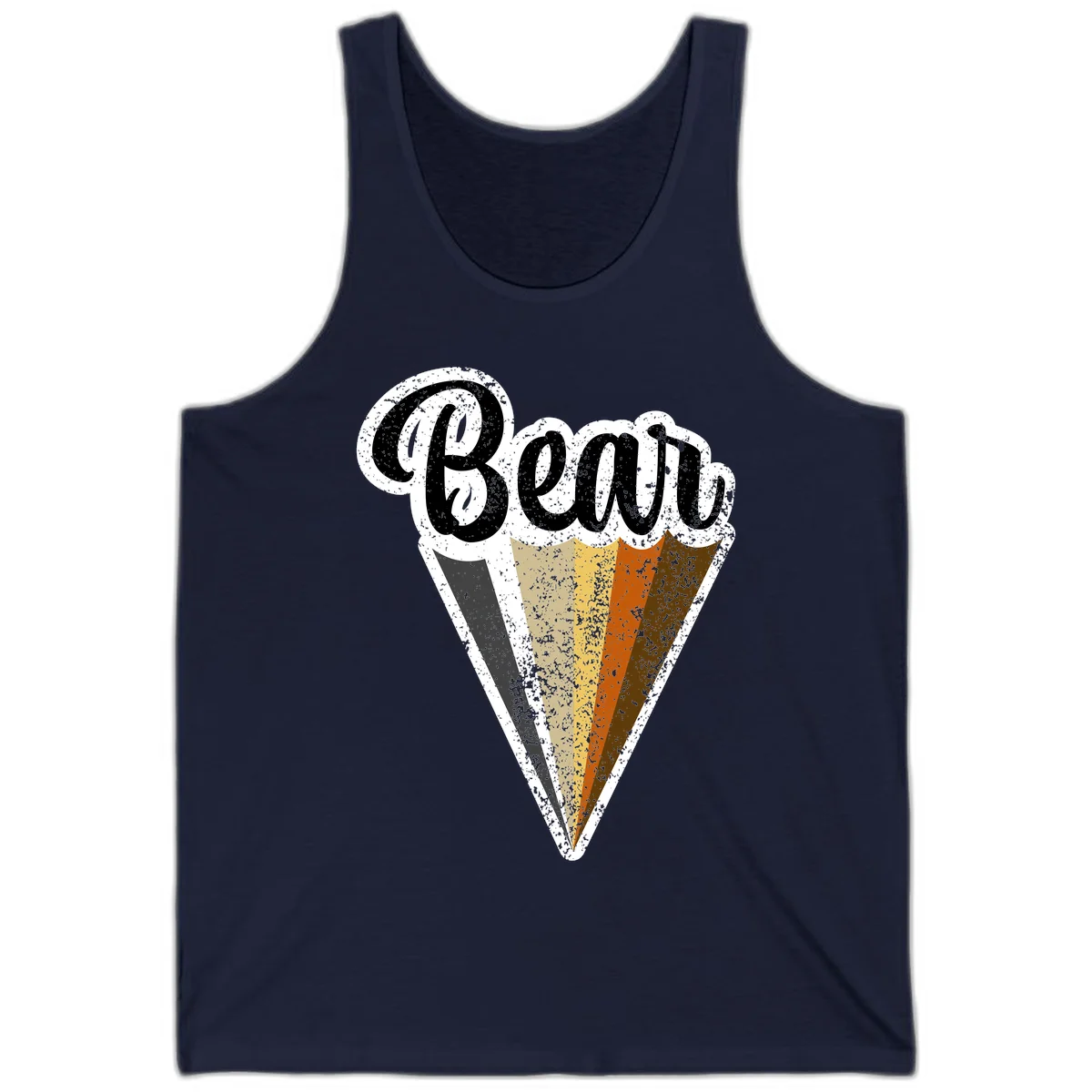 Retro vintage ice cream cone with Neapolitan flavors and 'Brood' text in distressed style in Navy