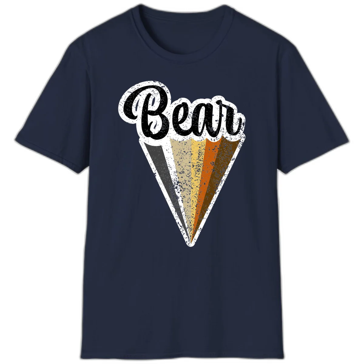 Retro vintage ice cream cone with Neapolitan flavors and 'Brood' text in distressed style in Navy