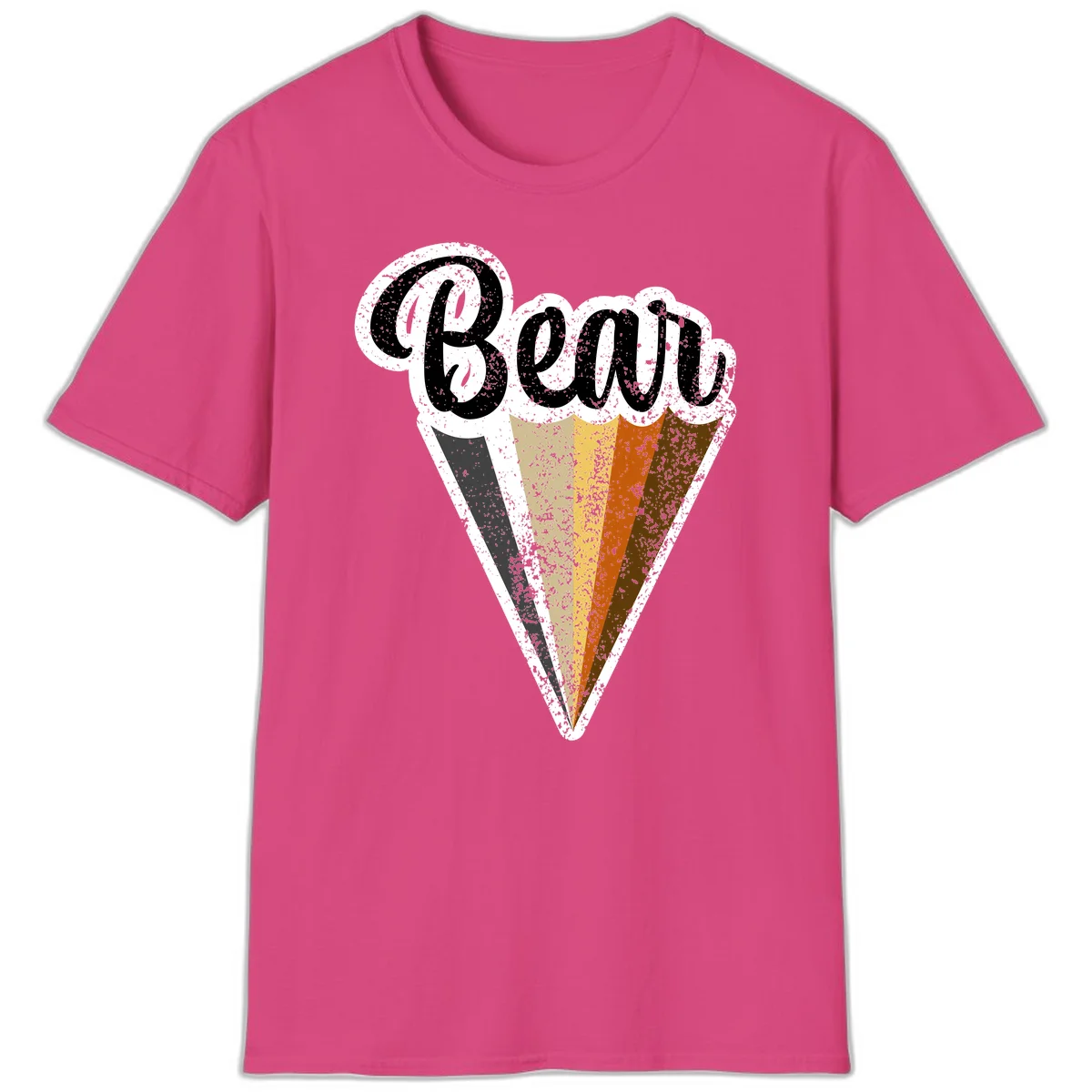 Retro vintage ice cream cone with Neapolitan flavors and 'Brood' text in distressed style in Heliconia