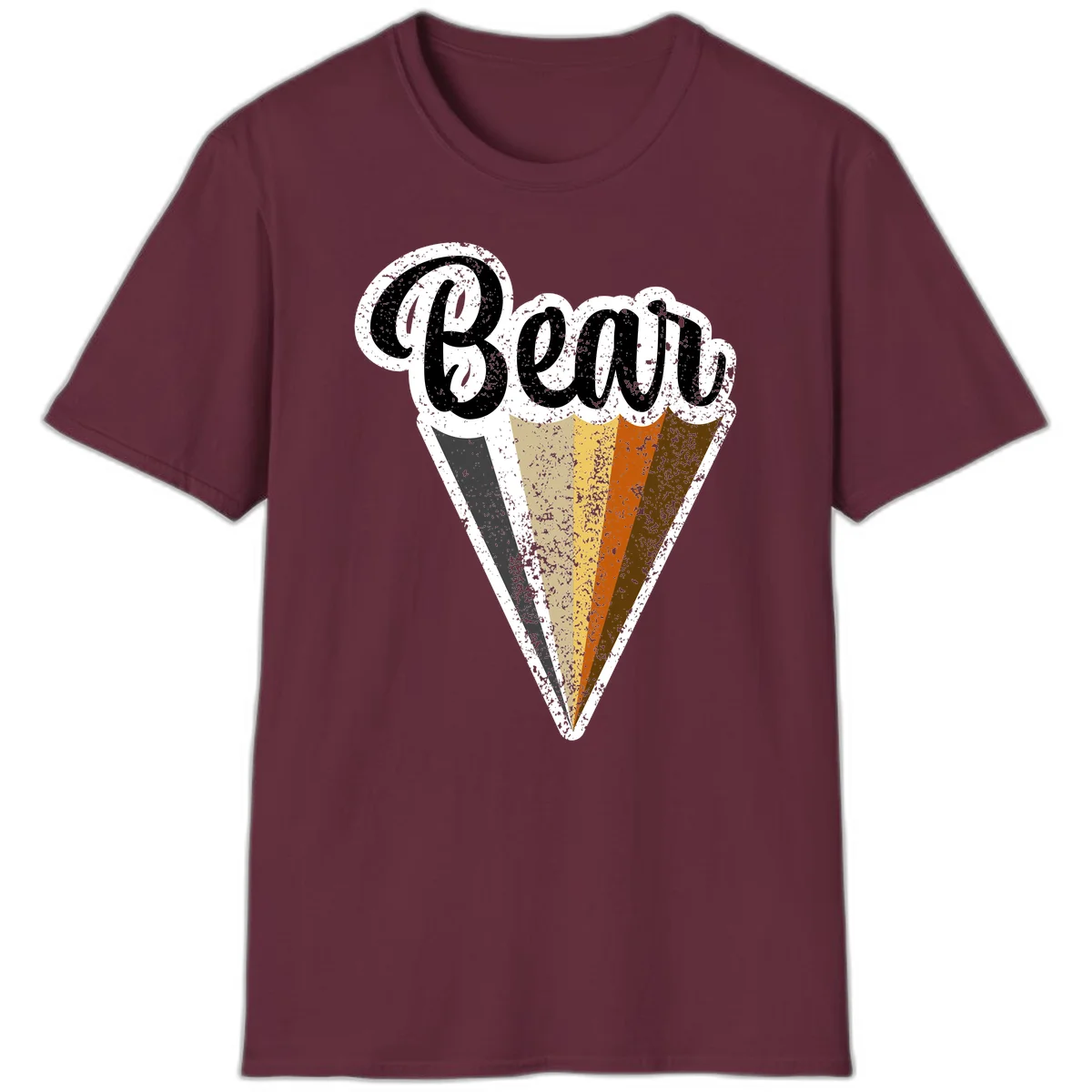 Retro vintage ice cream cone with Neapolitan flavors and 'Brood' text in distressed style in Maroon