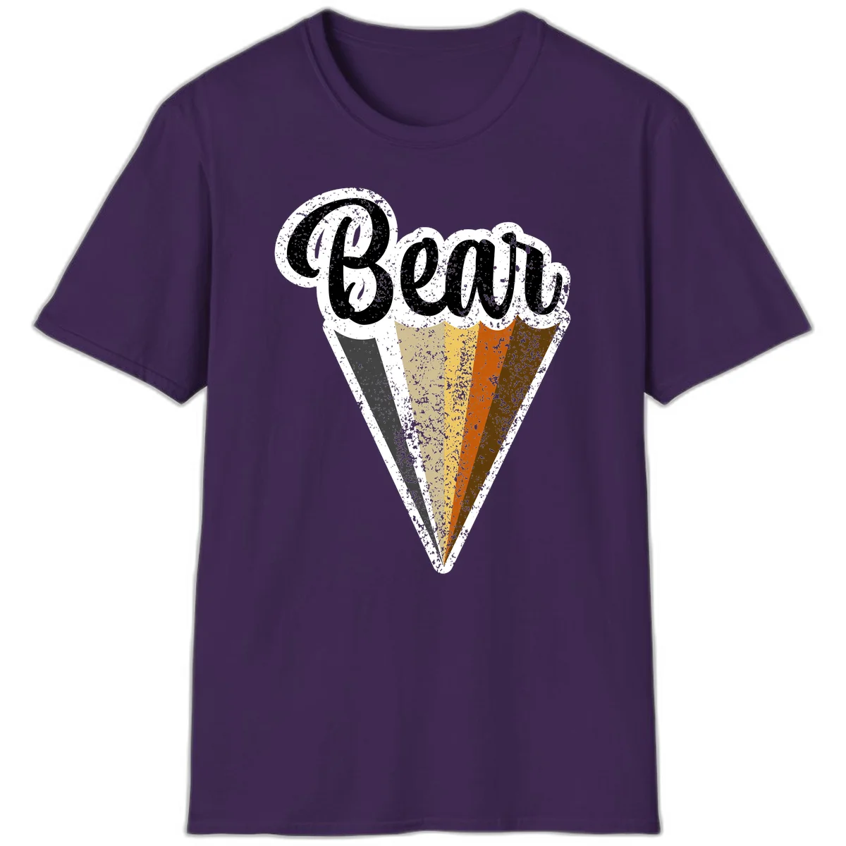 Retro vintage ice cream cone with Neapolitan flavors and 'Brood' text in distressed style in Purple