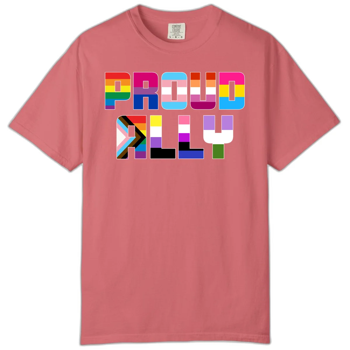 Colorful alphabet letters constructed from pride flags including rainbow, trans, and intersex designs on gray background in Watermelon