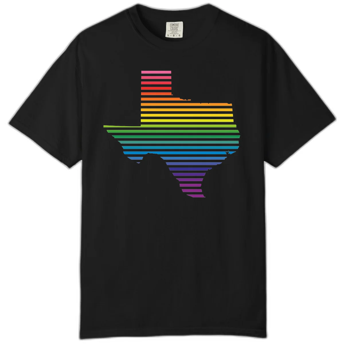 Rainbow pride spectrum design with cascading horizontal bars transitioning through all pride flag colors from pink to purple in Black