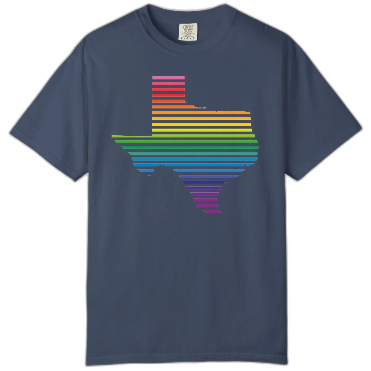 Rainbow pride spectrum design with cascading horizontal bars transitioning through all pride flag colors from pink to purple in Midnight