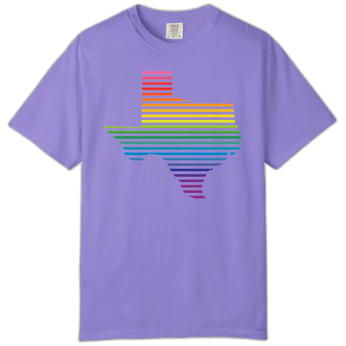 Rainbow pride spectrum design with cascading horizontal bars transitioning through all pride flag colors from pink to purple in Violet