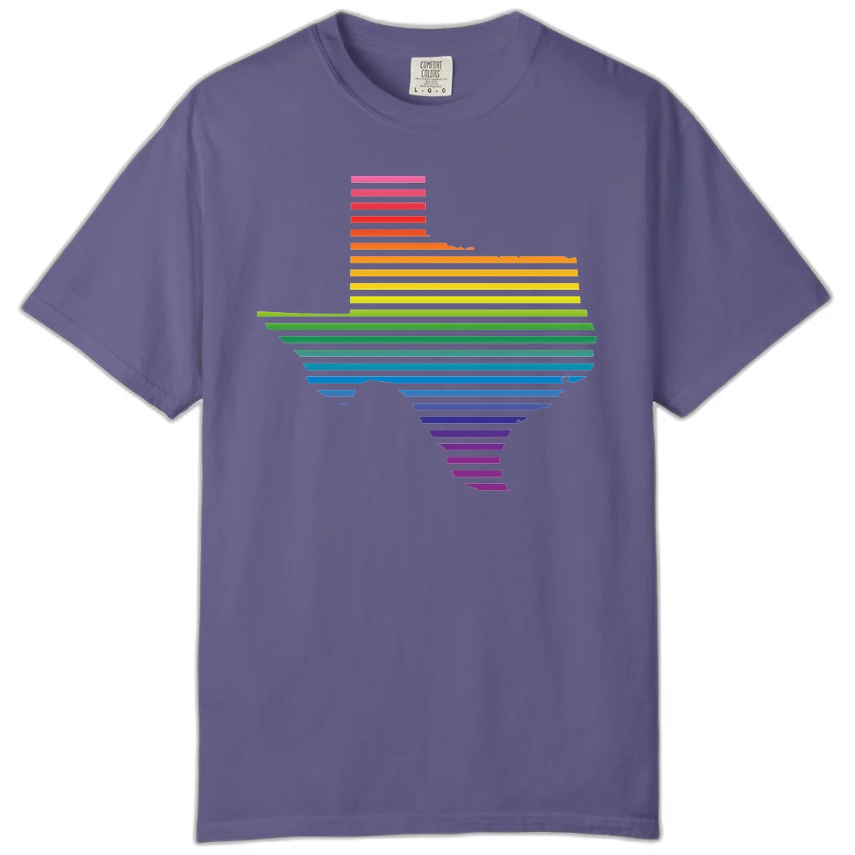 Rainbow pride spectrum design with cascading horizontal bars transitioning through all pride flag colors from pink to purple in Grape