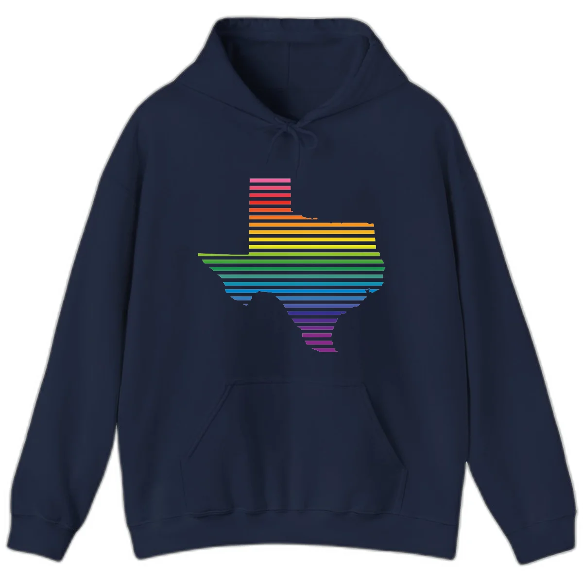 Rainbow pride spectrum design with cascading horizontal bars transitioning through all pride flag colors from pink to purple in Navy