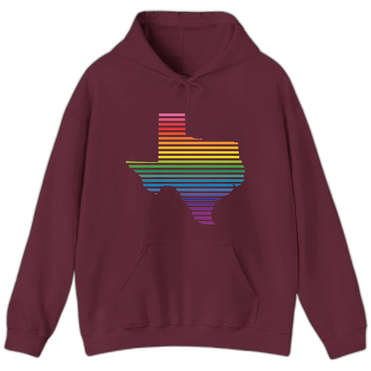 Rainbow pride spectrum design with cascading horizontal bars transitioning through all pride flag colors from pink to purple in Maroon