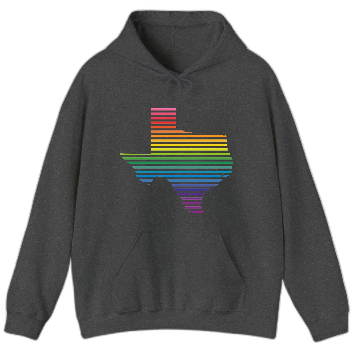Rainbow pride spectrum design with cascading horizontal bars transitioning through all pride flag colors from pink to purple in Dark Heather