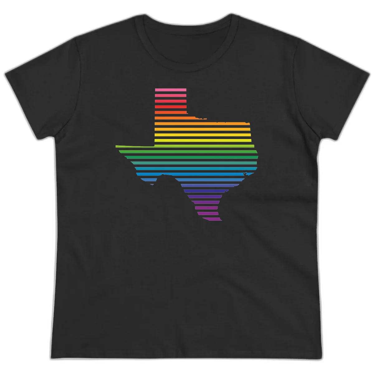 Rainbow pride spectrum design with cascading horizontal bars transitioning through all pride flag colors from pink to purple in Black