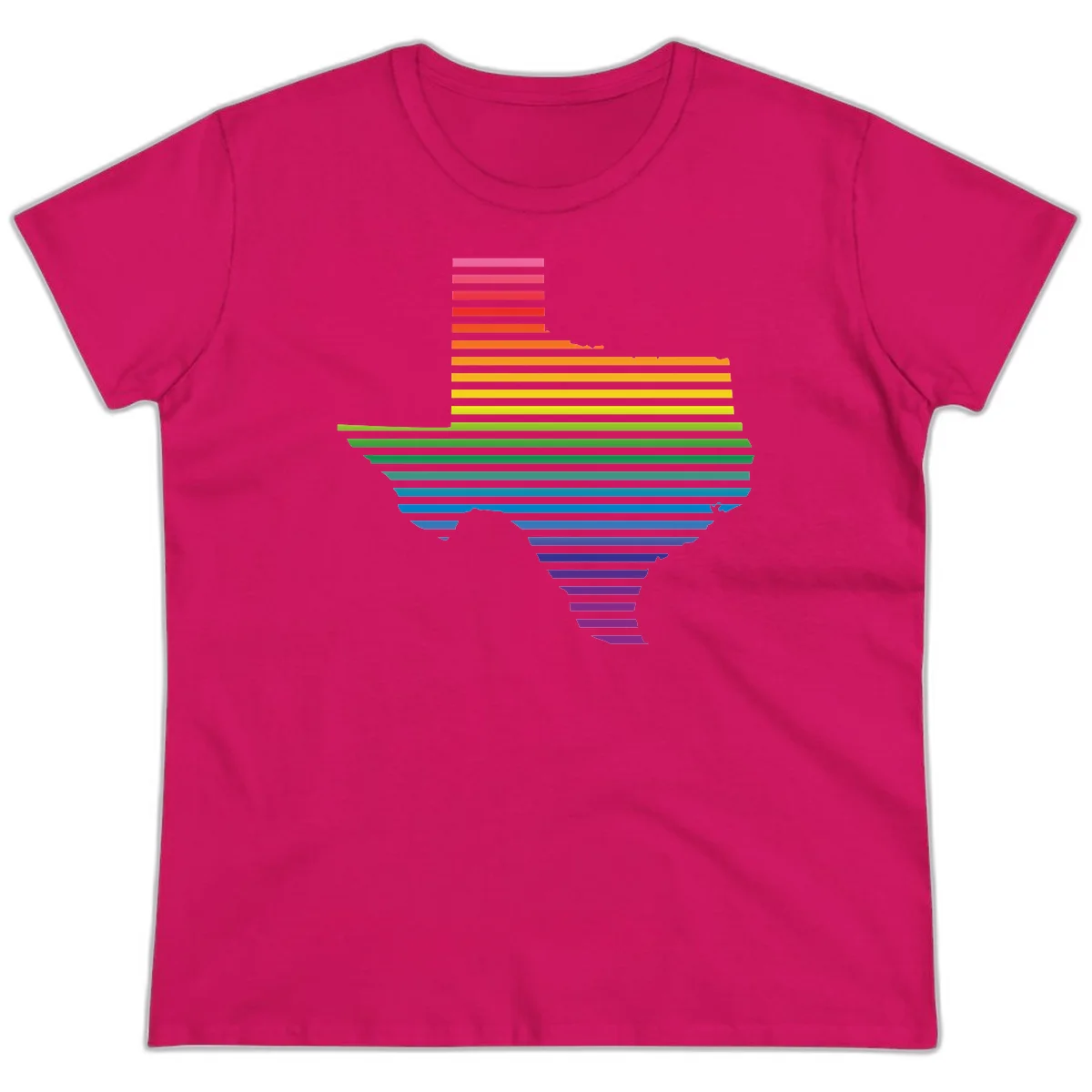 Rainbow pride spectrum design with cascading horizontal bars transitioning through all pride flag colors from pink to purple in Heliconia