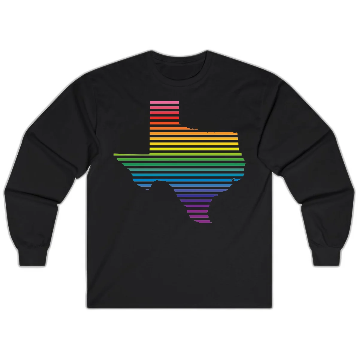 Rainbow pride spectrum design with cascading horizontal bars transitioning through all pride flag colors from pink to purple in Black