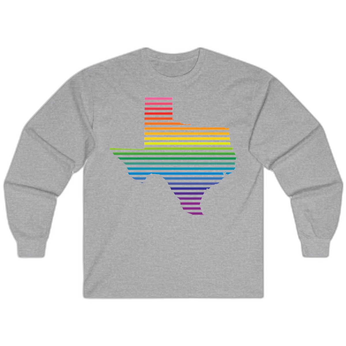 Rainbow pride spectrum design with cascading horizontal bars transitioning through all pride flag colors from pink to purple in Sport Grey