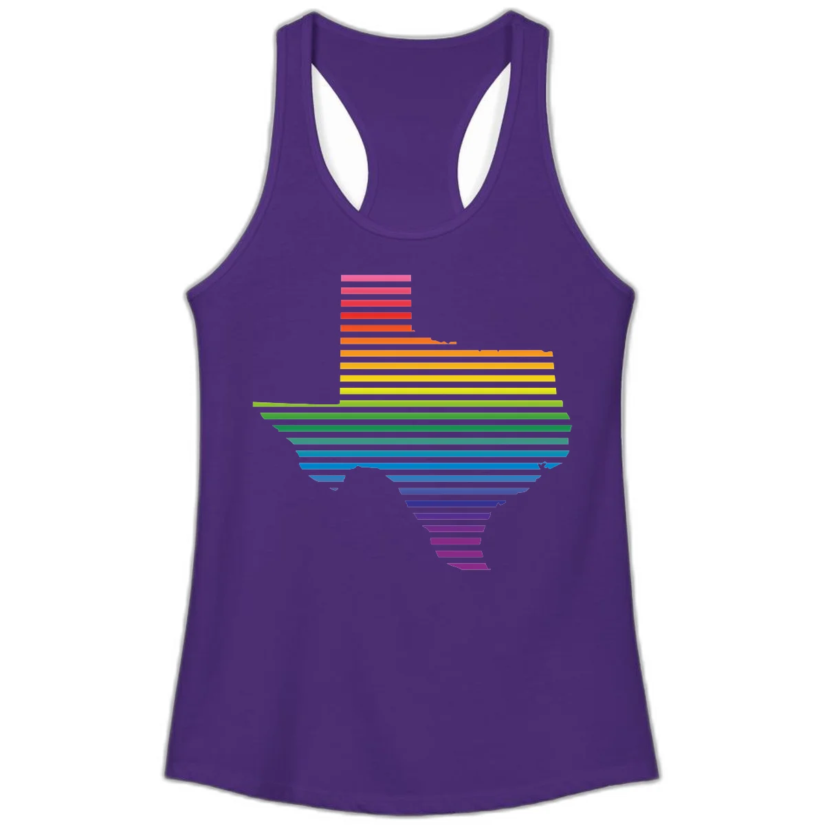 Rainbow pride spectrum design with cascading horizontal bars transitioning through all pride flag colors from pink to purple in Solid Purple Rush
