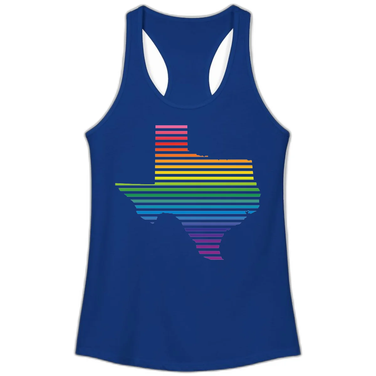 Rainbow pride spectrum design with cascading horizontal bars transitioning through all pride flag colors from pink to purple in Solid Royal