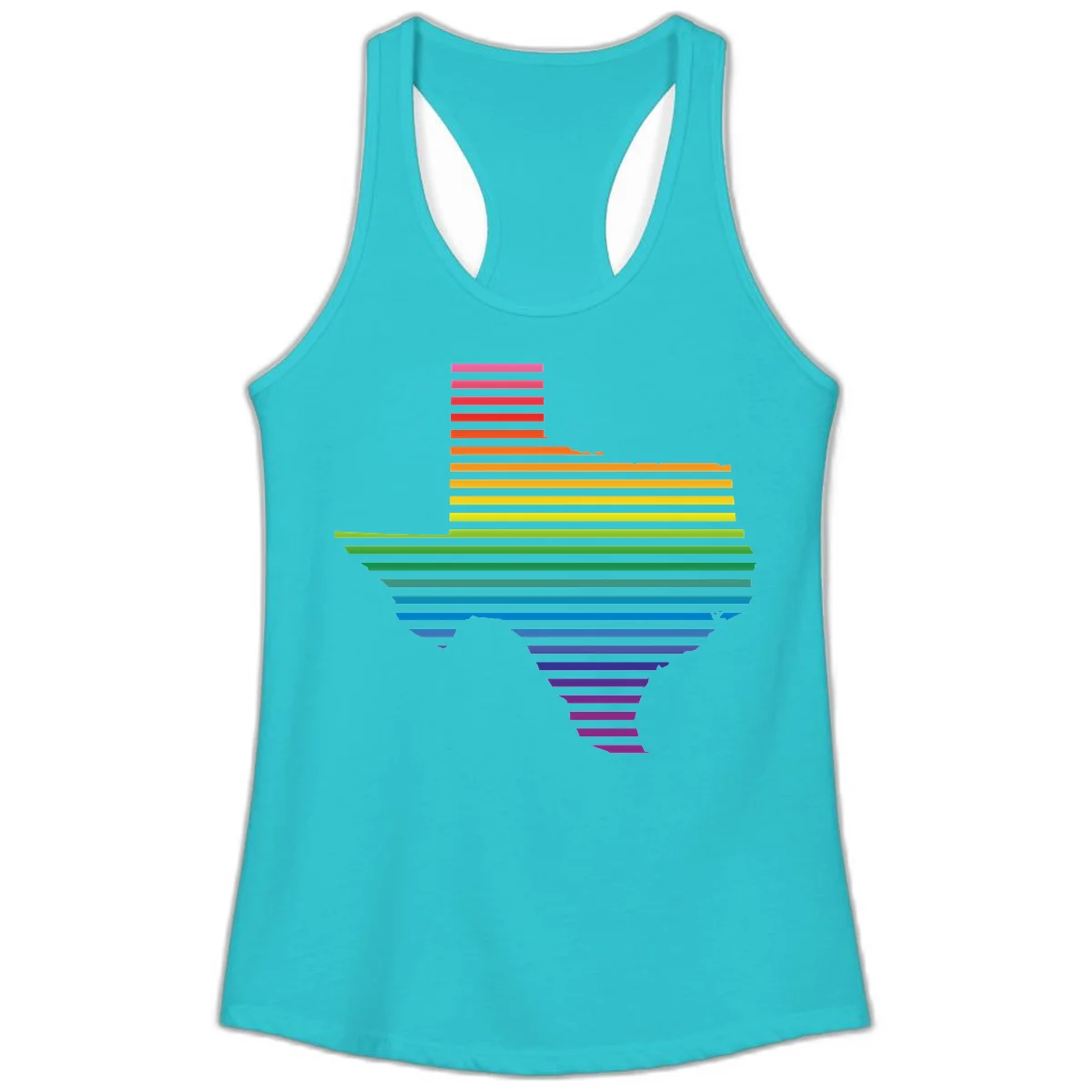 Rainbow pride spectrum design with cascading horizontal bars transitioning through all pride flag colors from pink to purple in Solid Tahiti Blue