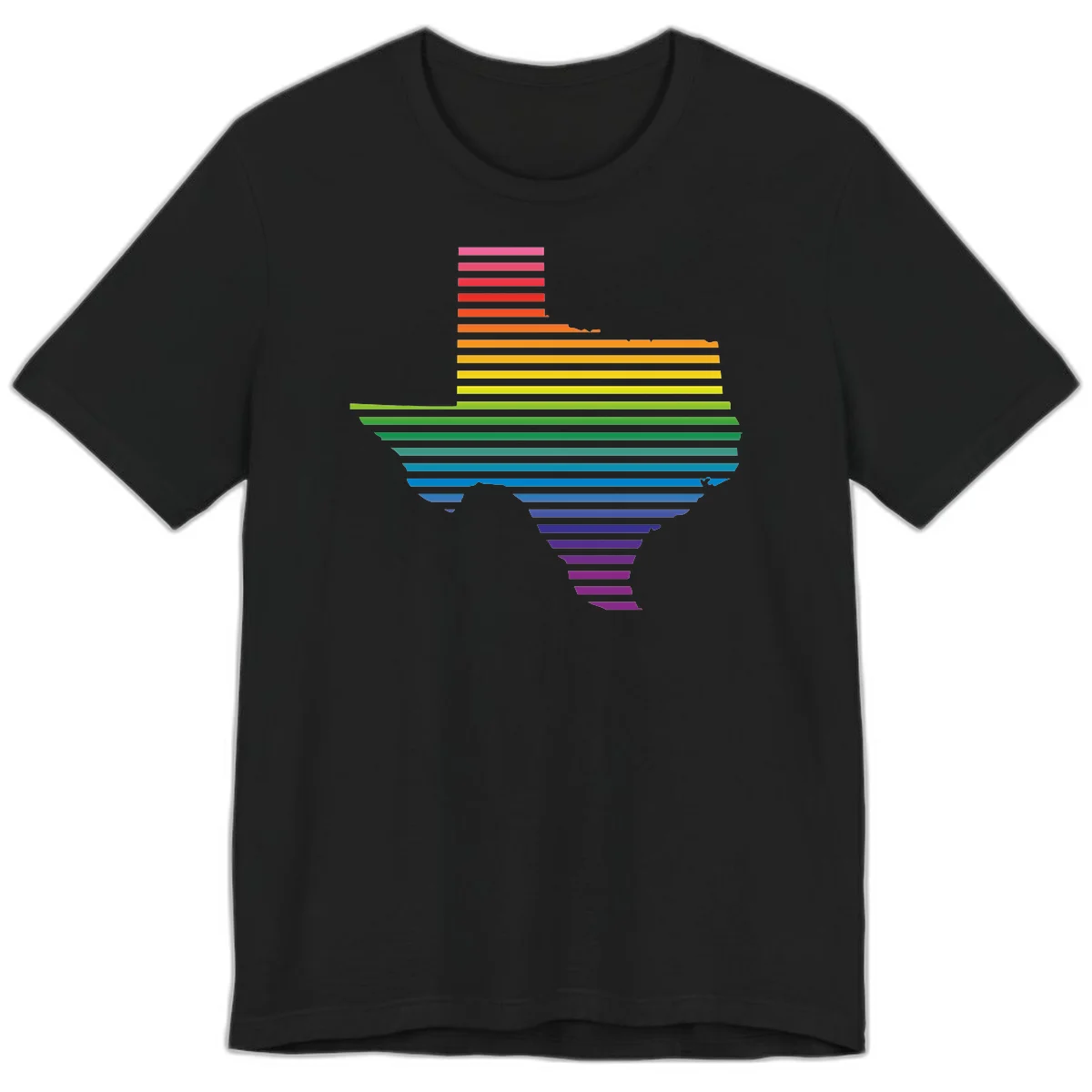 Rainbow pride spectrum design with cascading horizontal bars transitioning through all pride flag colors from pink to purple in Black