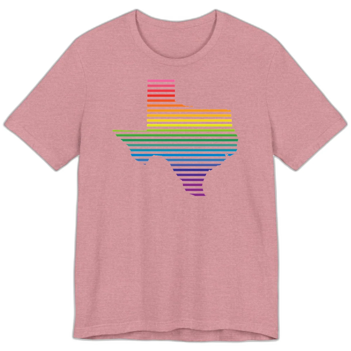 Rainbow pride spectrum design with cascading horizontal bars transitioning through all pride flag colors from pink to purple in Heather Orchid