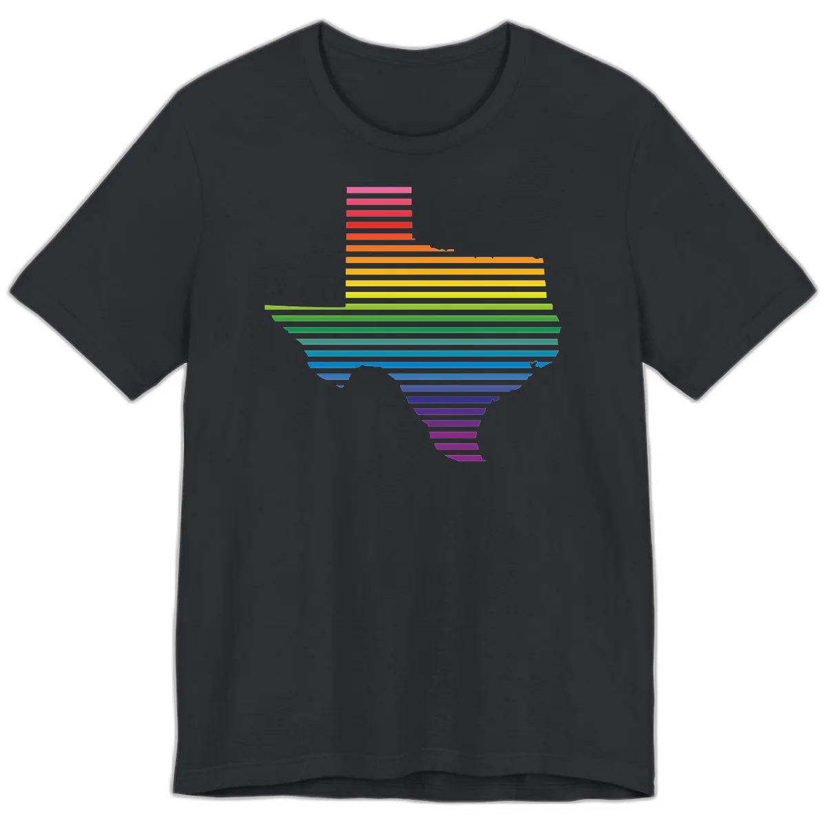 Rainbow pride spectrum design with cascading horizontal bars transitioning through all pride flag colors from pink to purple in Vintage Black
