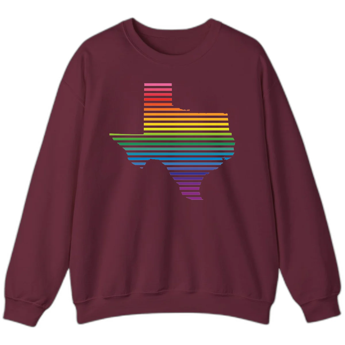 Rainbow pride spectrum design with cascading horizontal bars transitioning through all pride flag colors from pink to purple in Maroon