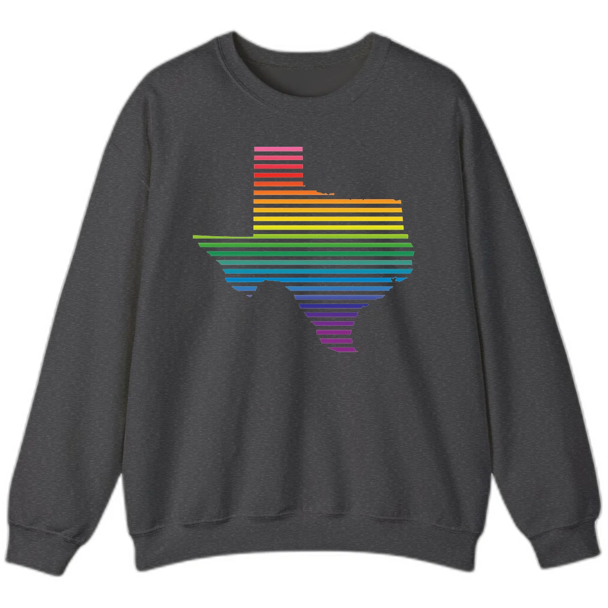Rainbow pride spectrum design with cascading horizontal bars transitioning through all pride flag colors from pink to purple in Dark Heather