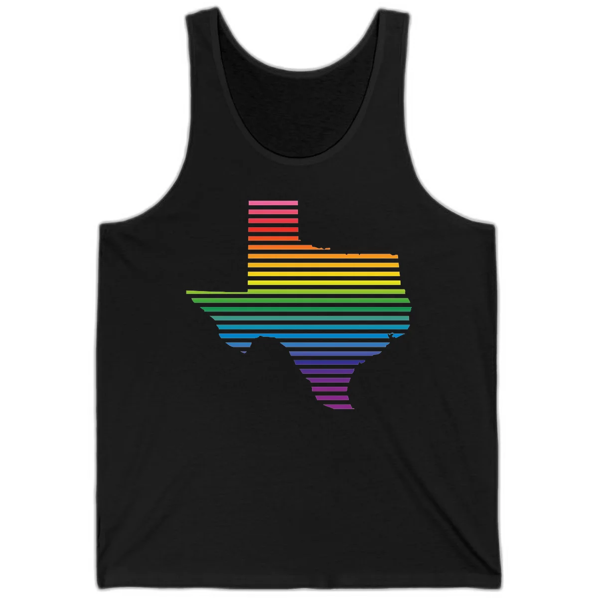 Rainbow pride spectrum design with cascading horizontal bars transitioning through all pride flag colors from pink to purple in Black