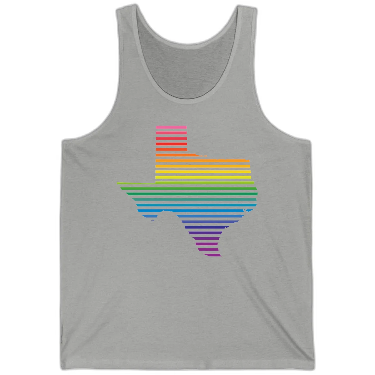 Rainbow pride spectrum design with cascading horizontal bars transitioning through all pride flag colors from pink to purple in Athletic Heather