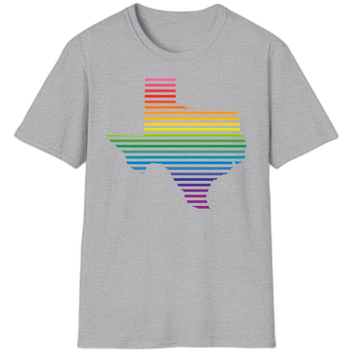 Rainbow pride spectrum design with cascading horizontal bars transitioning through all pride flag colors from pink to purple in Sport Grey