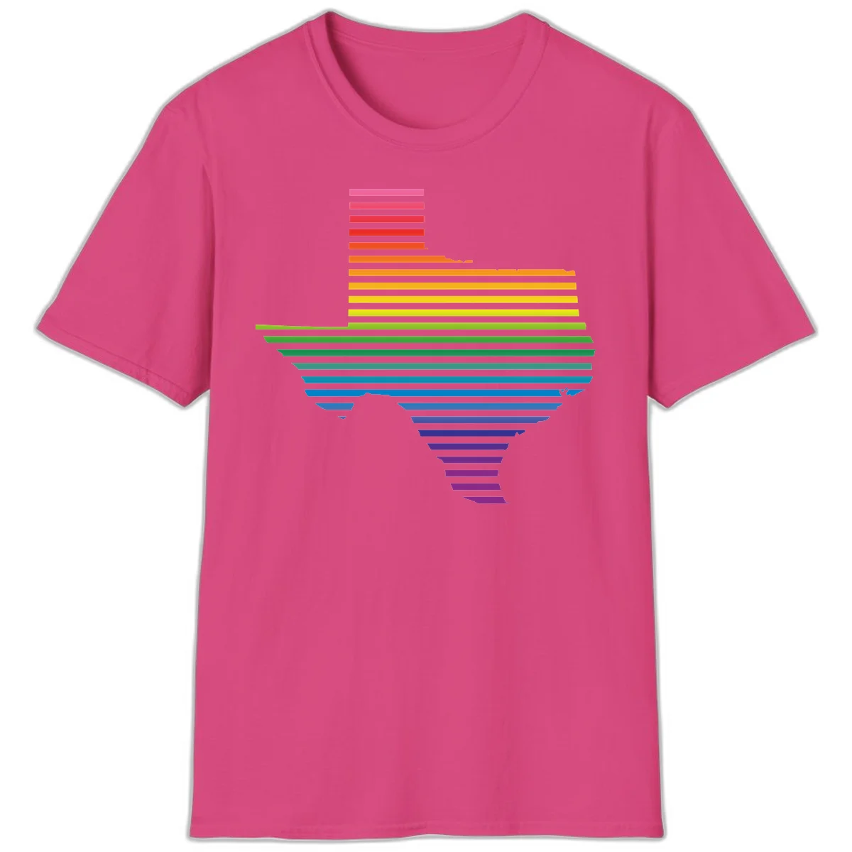 Rainbow pride spectrum design with cascading horizontal bars transitioning through all pride flag colors from pink to purple in Heliconia