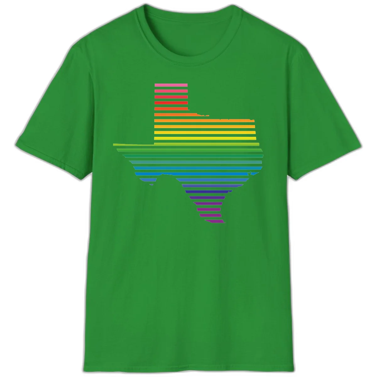 Rainbow pride spectrum design with cascading horizontal bars transitioning through all pride flag colors from pink to purple in Irish Green