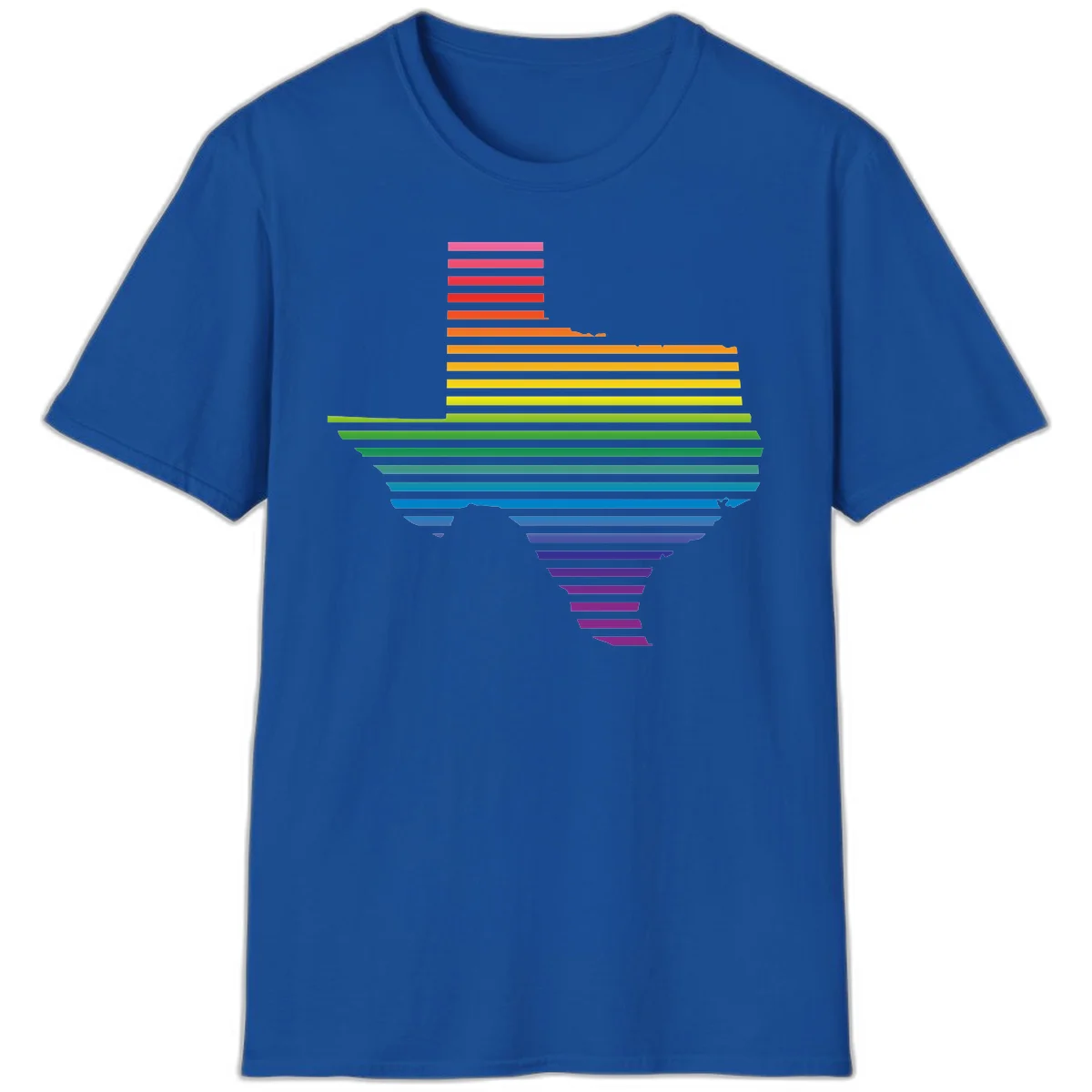 Rainbow pride spectrum design with cascading horizontal bars transitioning through all pride flag colors from pink to purple in Royal