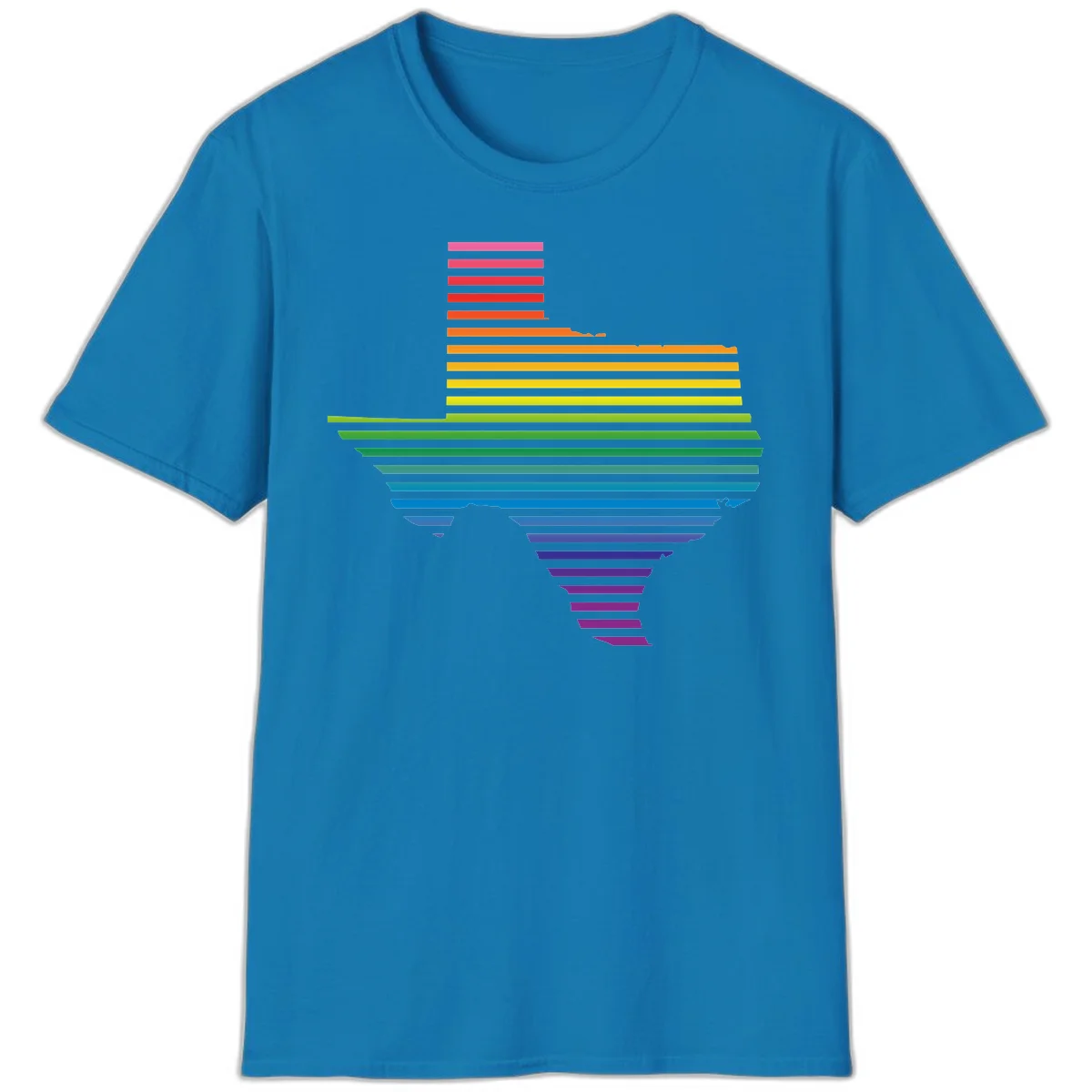 Rainbow pride spectrum design with cascading horizontal bars transitioning through all pride flag colors from pink to purple in Sapphire