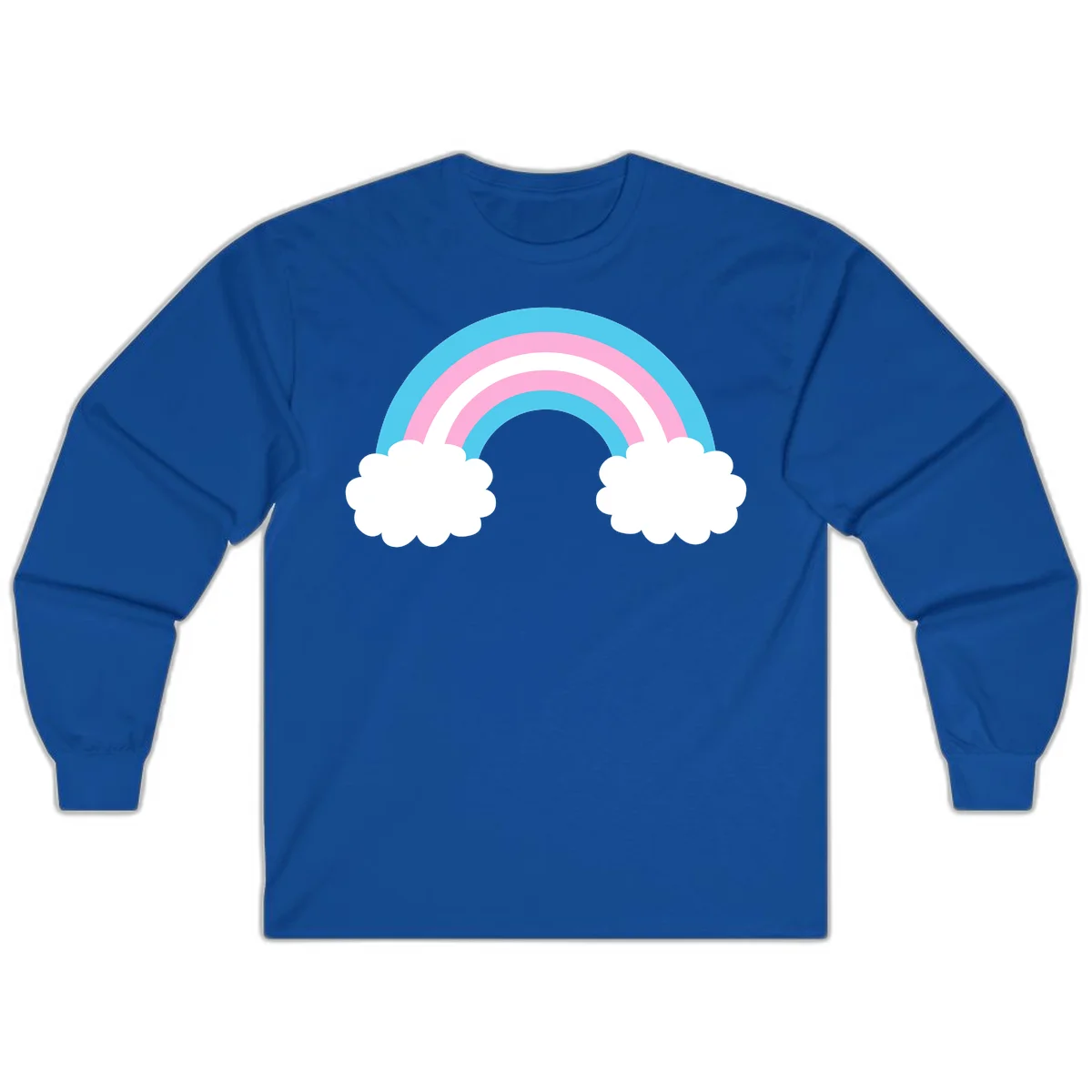 Pastel rainbow stretching between two white clouds with cyan blue and pink bands on gray background in Royal