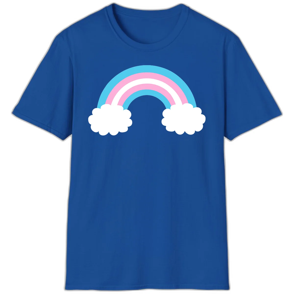 Pastel rainbow stretching between two white clouds with cyan blue and pink bands on gray background in Royal