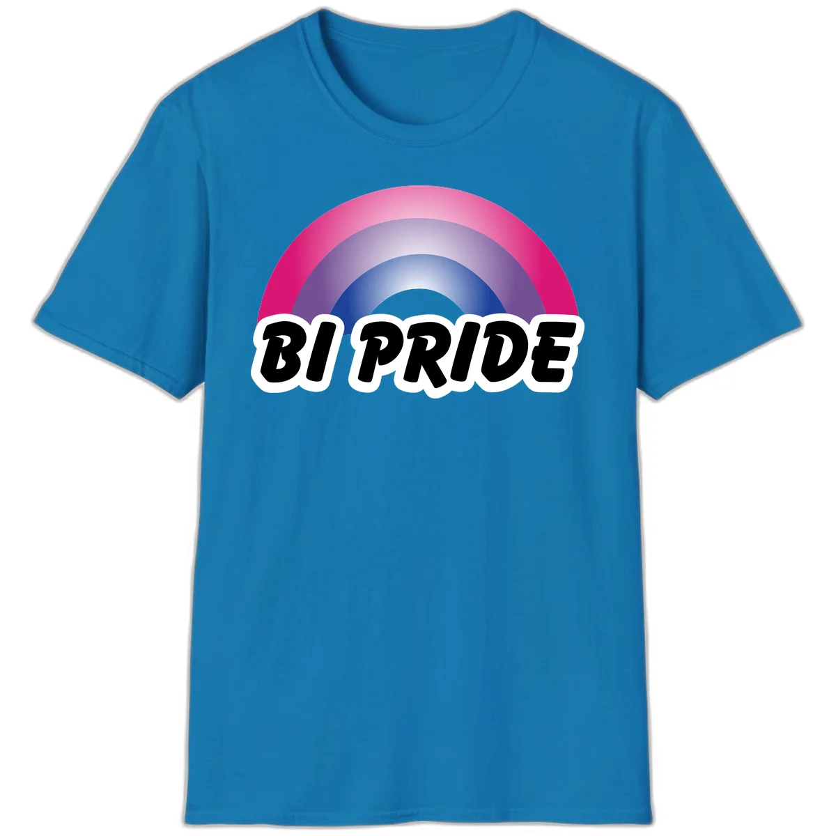 Bi pride rainbow gradient arc with concentric circles in pink, purple, and blue colors, with bold 'BI PRIDE' text below in Sapphire