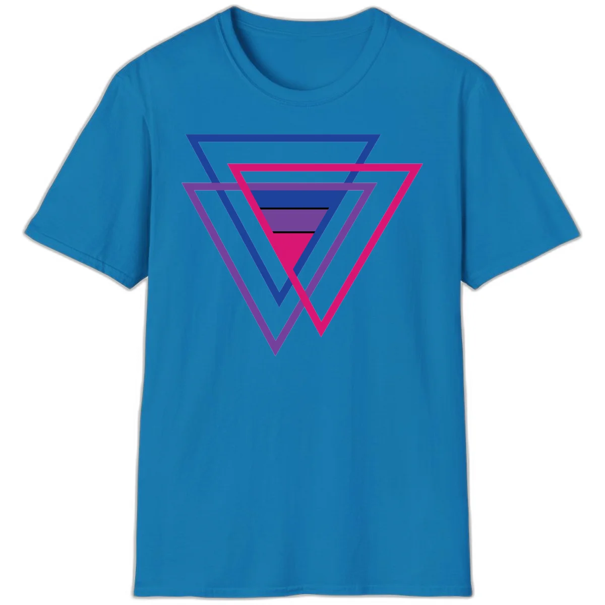 Nested triangles pride design with concentric blue, magenta, and purple geometric layers and black accent lines in Sapphire