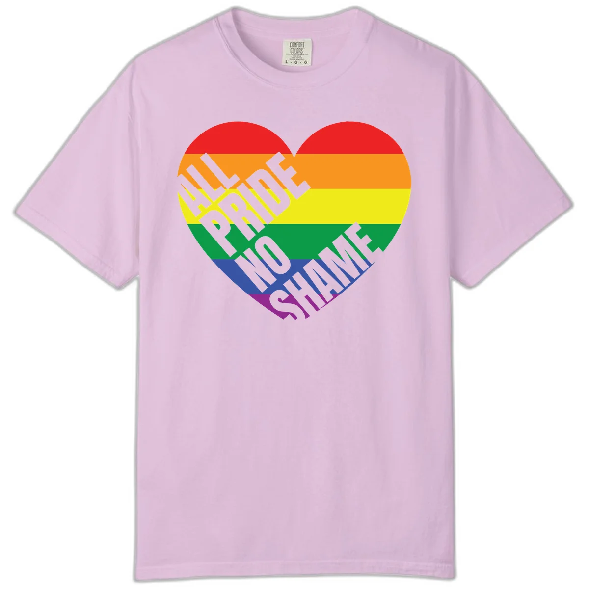 Rainbow pride heart with 'Love Is Love' text in gray, featuring red, orange, yellow, green, blue, and purple stripes symbolizing LGBTQ+ equality in Orchid