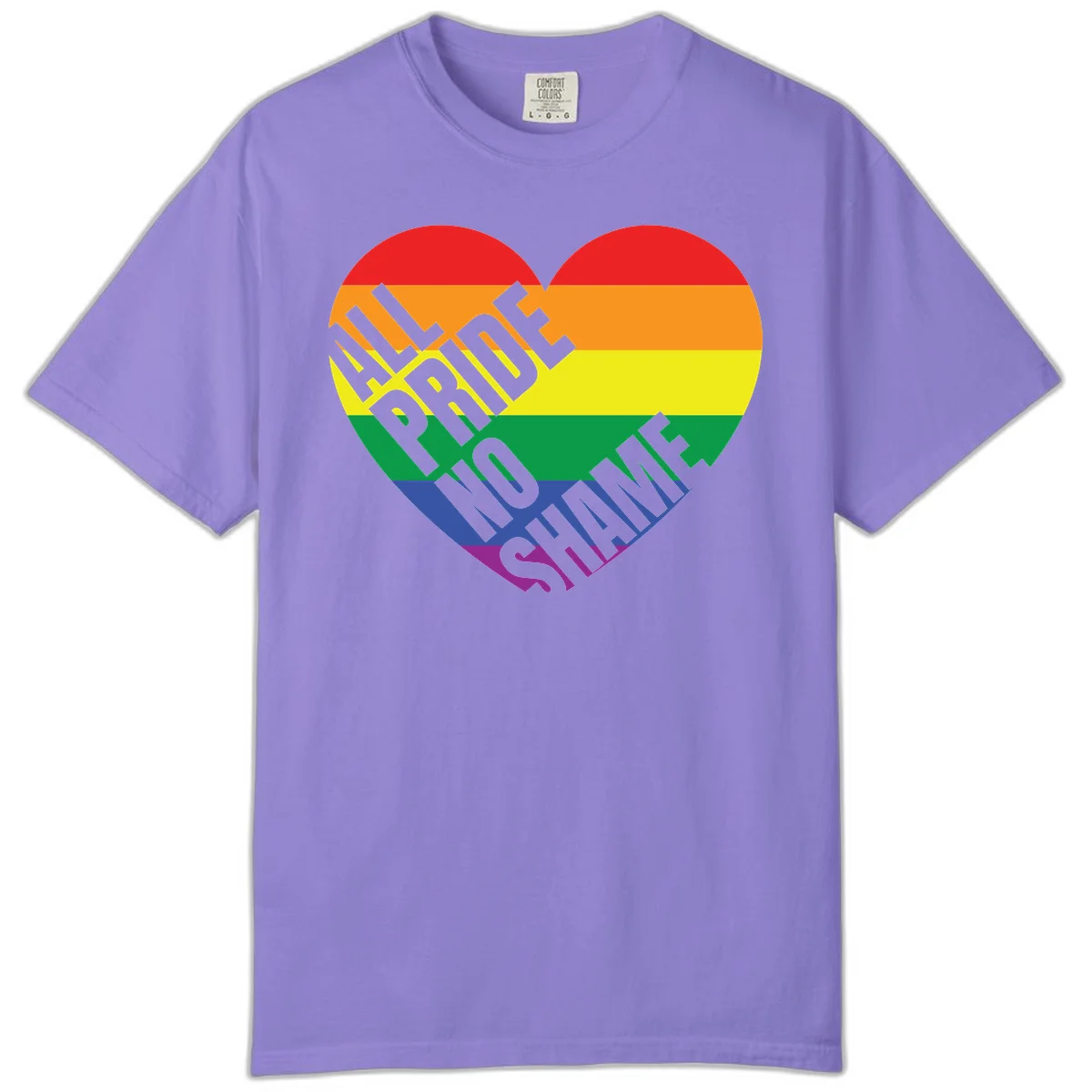 Rainbow pride heart with 'Love Is Love' text in gray, featuring red, orange, yellow, green, blue, and purple stripes symbolizing LGBTQ+ equality in Violet