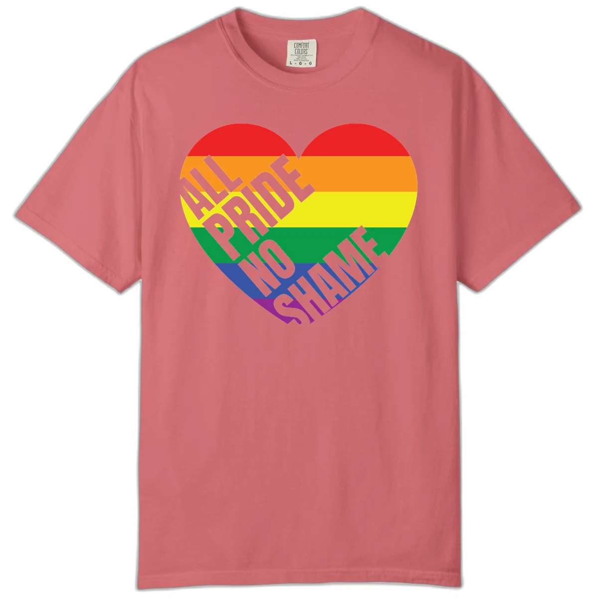 Rainbow pride heart with 'Love Is Love' text in gray, featuring red, orange, yellow, green, blue, and purple stripes symbolizing LGBTQ+ equality in Watermelon