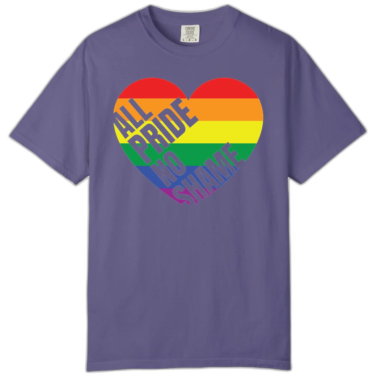 Rainbow pride heart with 'Love Is Love' text in gray, featuring red, orange, yellow, green, blue, and purple stripes symbolizing LGBTQ+ equality in Grape