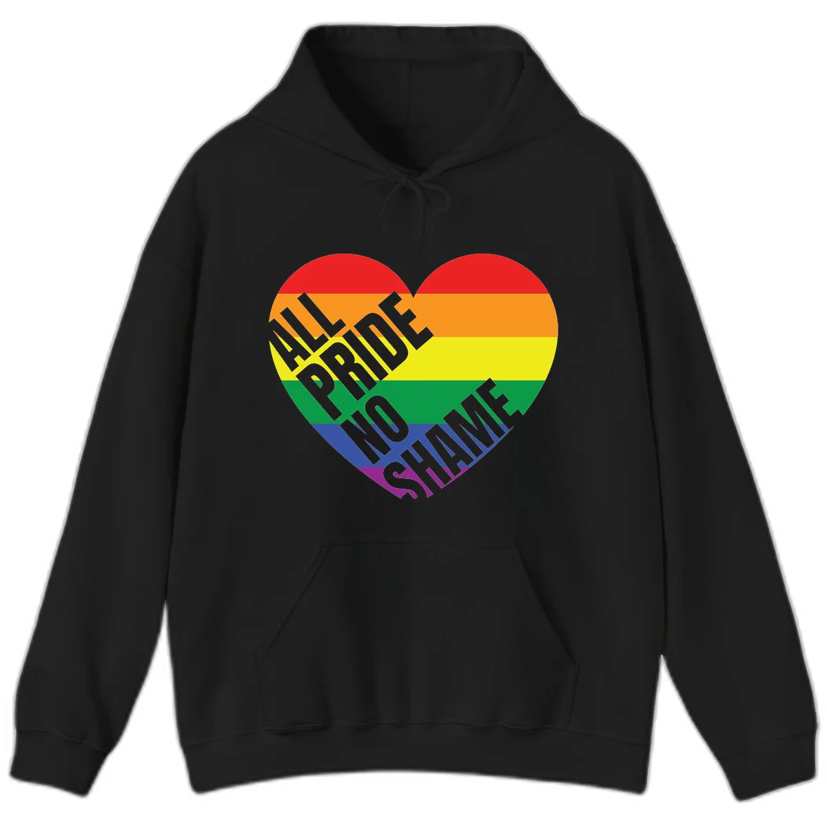 Rainbow pride heart with 'Love Is Love' text in gray, featuring red, orange, yellow, green, blue, and purple stripes symbolizing LGBTQ+ equality in Black