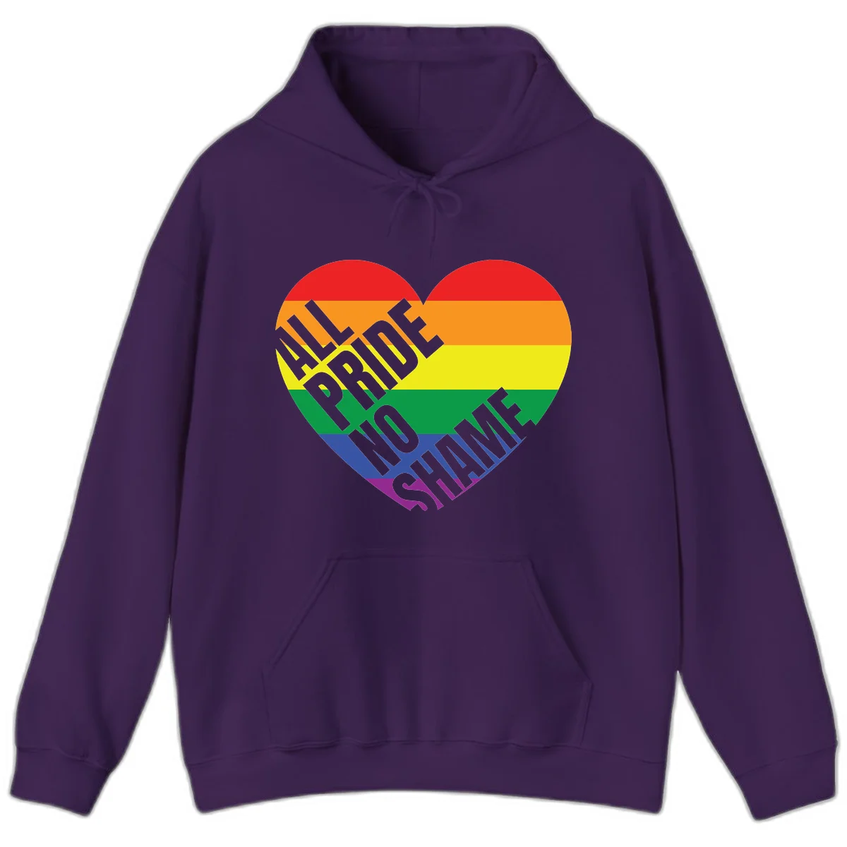 Rainbow pride heart with 'Love Is Love' text in gray, featuring red, orange, yellow, green, blue, and purple stripes symbolizing LGBTQ+ equality in Purple